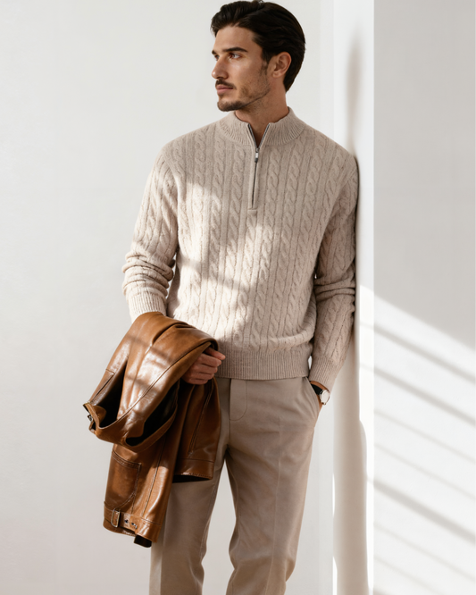 100% Cashmere Woven Half Zip - Dalm Fashion