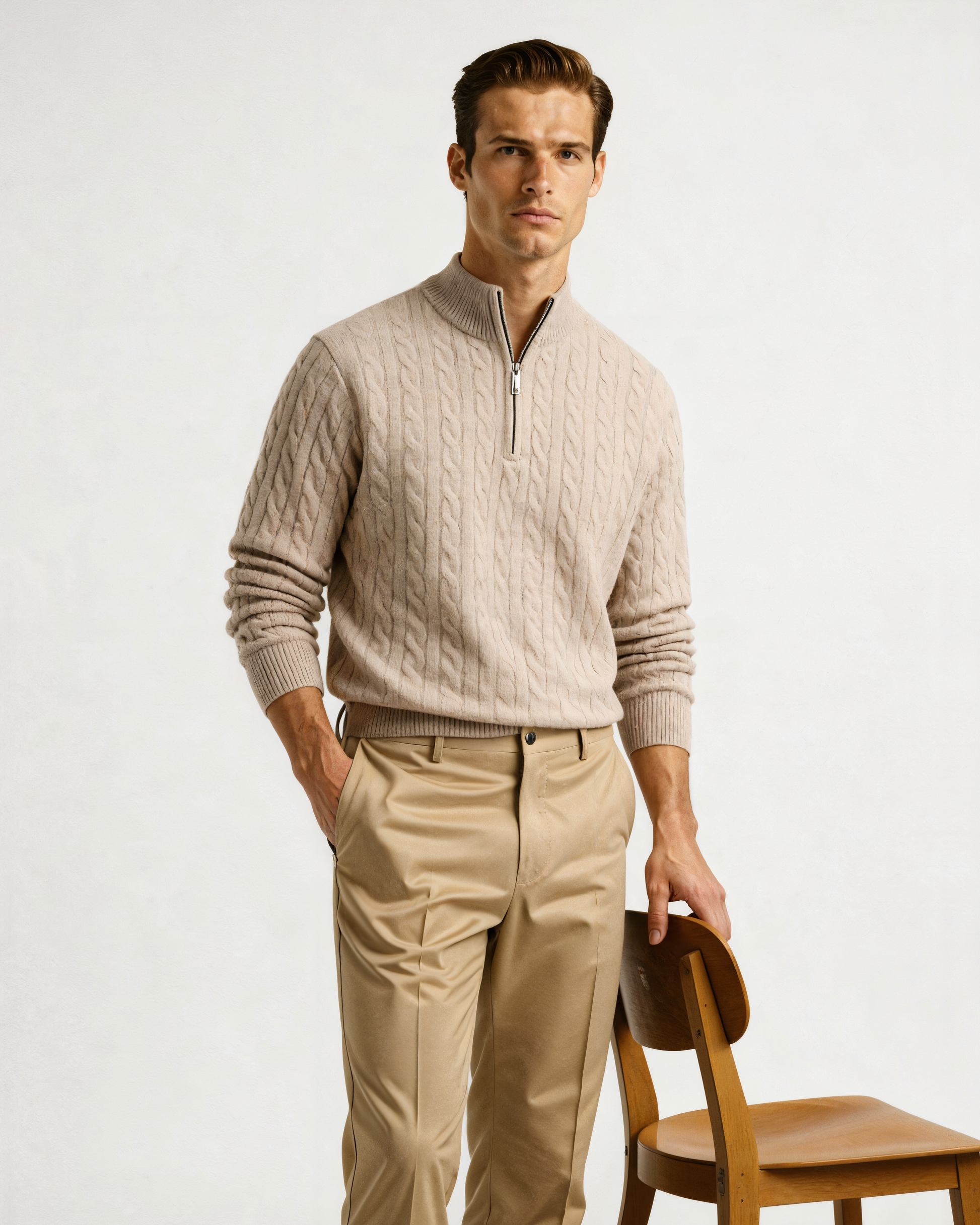 100% Cashmere Woven Half Zip - Dalm Fashion