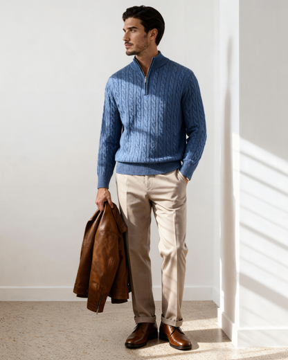 100% Cashmere Woven Half Zip - Dalm Fashion