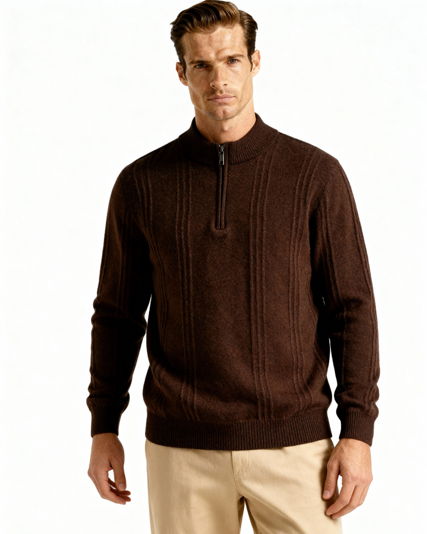 100% Cashmere Ribbed Half Zip - Dalm Fashion