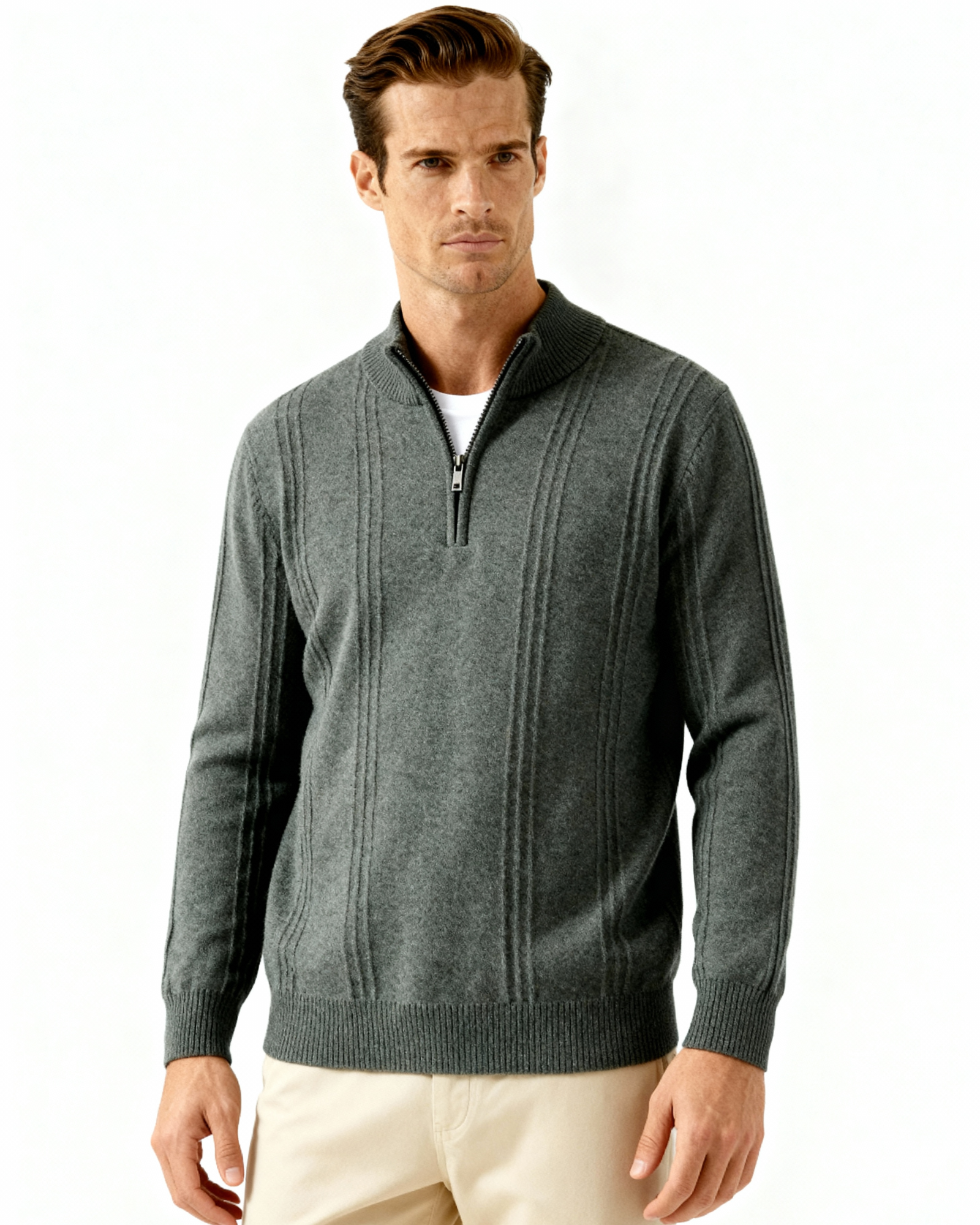 100% Cashmere Ribbed Half Zip - Dalm Fashion