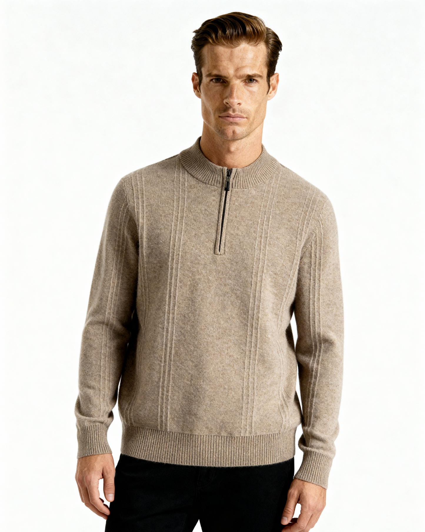 100% Cashmere Ribbed Half Zip - Dalm Fashion