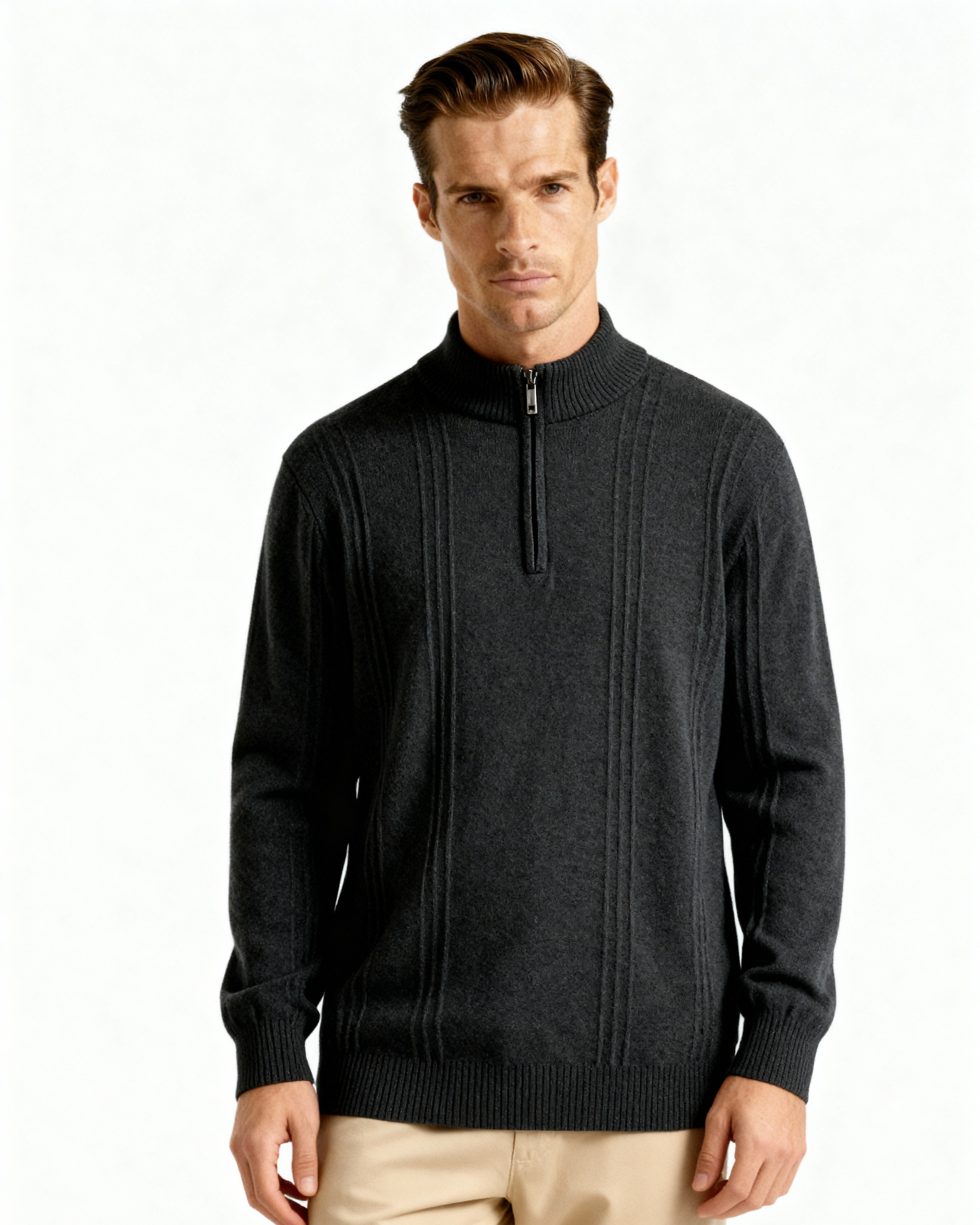 100% Cashmere Ribbed Half Zip - Dalm Fashion